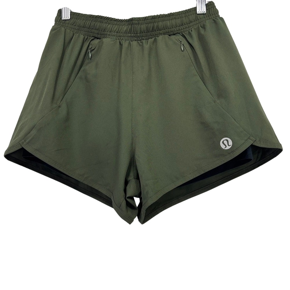 Lululemon Running Shorts Women Large Olive Green Athleisure Casual Classic - Picture 2 of 7